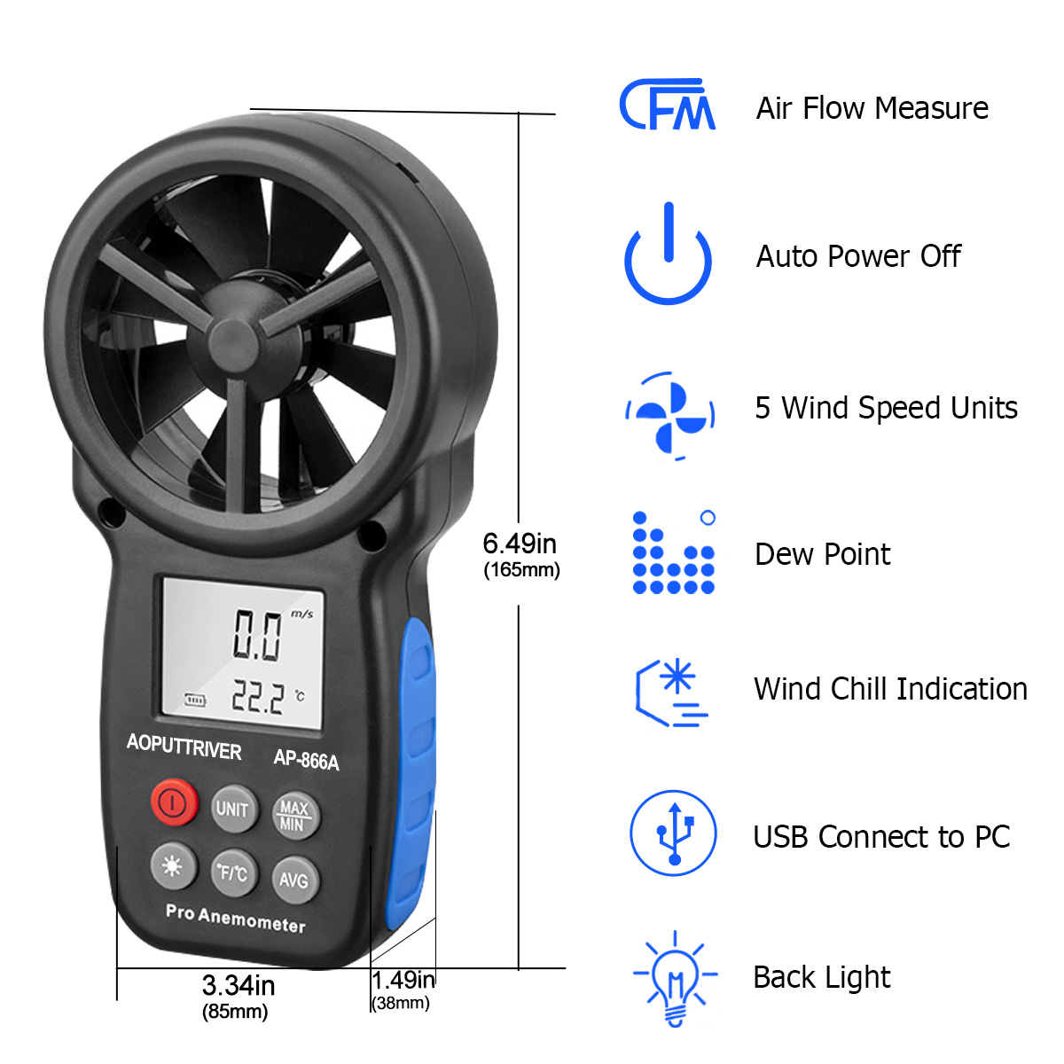 HP-866A Digital Anemometer, Ha - Anemometer Wind Speed reseña y precio