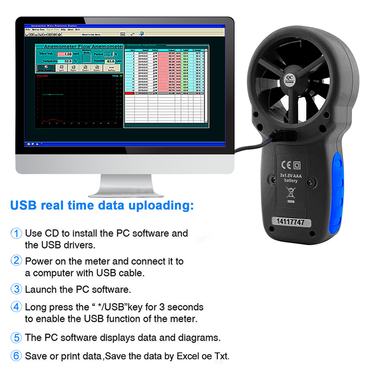 HP-866A Digital Anemometer, Ha - Anemometer Wind Speed reseña y precio