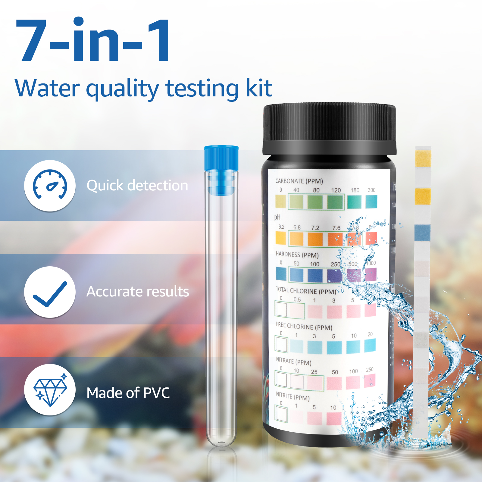 100Pcs 7 in 1 Aquarium Test St - Water Testing Kit reseña y precio
