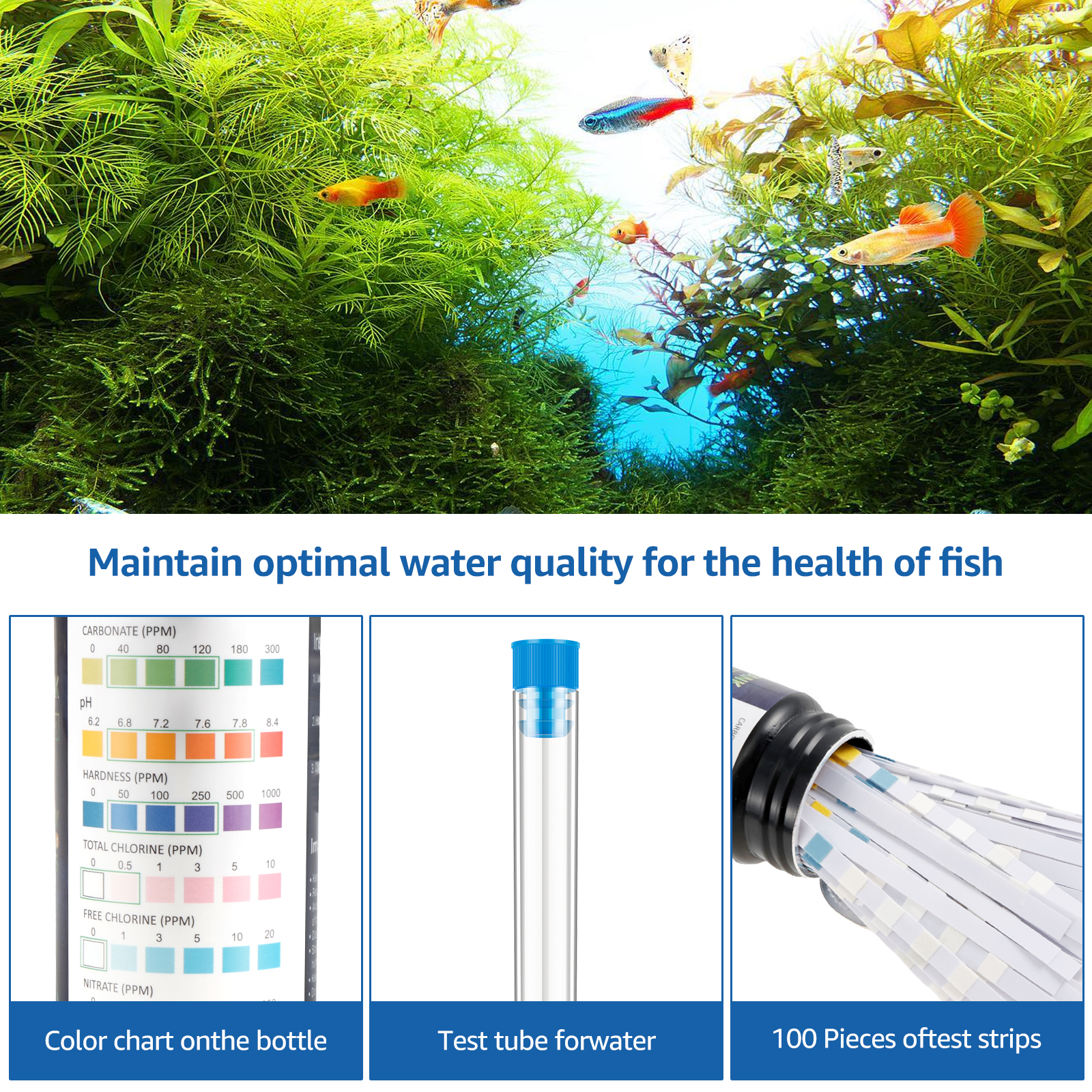 100Pcs 7 in 1 Aquarium Test St - Water Testing Kit reseña y precio